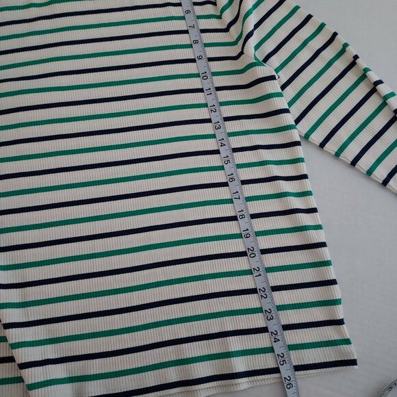 J Crew Lisbon Stripe Ivory & Emerald Vintage Ribbed Turtleneck With Buttons - Picture 4 of 9